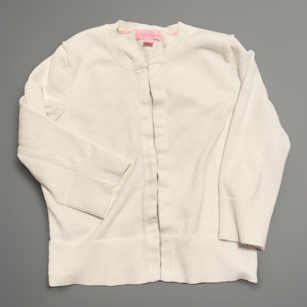 Lilly Pulitzer Girls XS White‎ 100% Cotton Cardigan Sweater